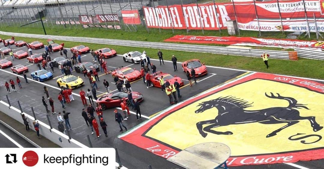 ミハエル・シューマッハのインスタグラム：「#Repost @keepfighting with @use.repost ・・・ A great gesture by the Scuderia Ferrari Club Caprino Bergamasco, which again organised a tribute to Michael on 29 April, also commemorating Jules Bianchi.  The tifosi are simply unique...🤩   Grazie a tutti voi! 🙏 #TeamMichael #keepfighting」