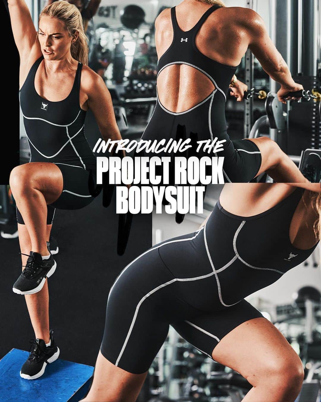 のインスタグラム：「Introducing the @projectrock #UAMeridian Bodysuit. The one-and-done workout gear so you can keep crushing it in style.」