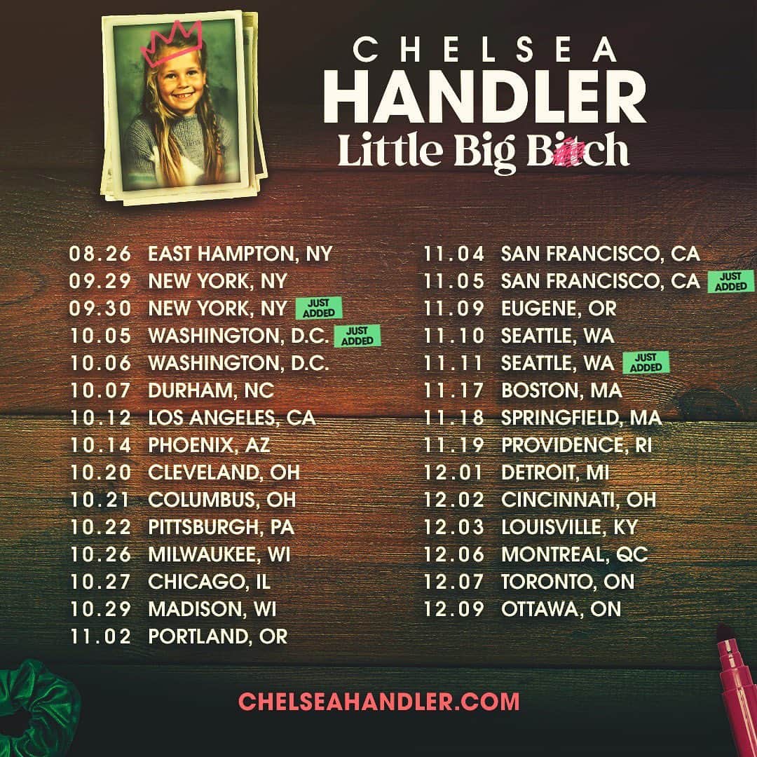 チェルシー・ハンドラーのインスタグラム：「WE ARE ADDING SECOND SHOWS TO NEW YORK, DC, SEATTLE, and SAN FRANCISCO.   Pre-sale starts today at 10am LOCAL. Use passcode LITTLE」