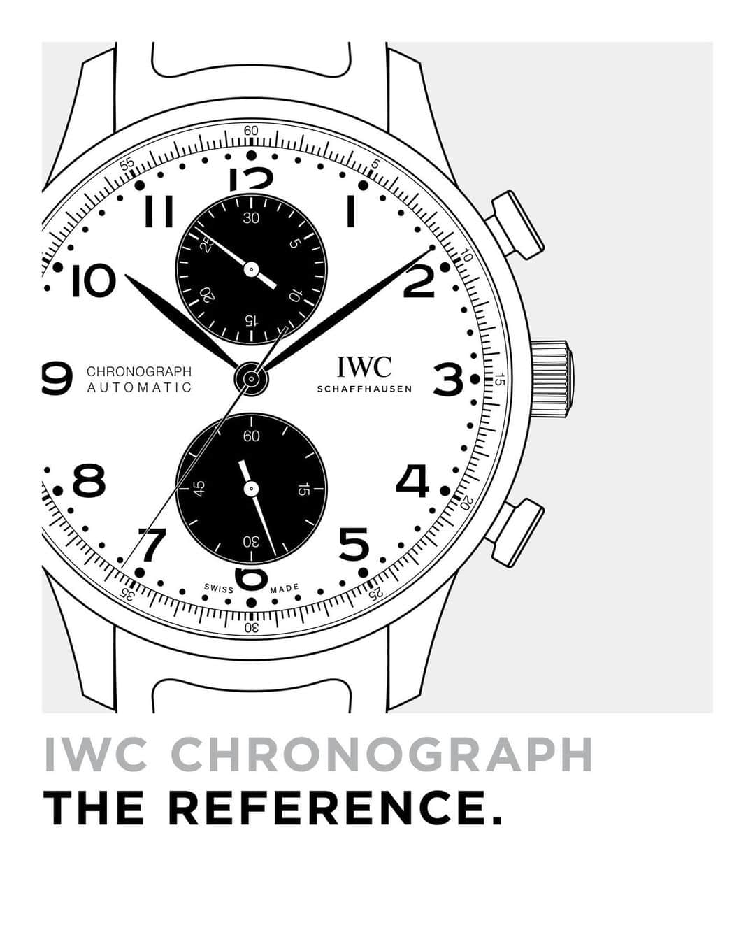 IWCのインスタグラム：「For us, function always come first. The symmetry of our vertical dials improves the watch's legibility and it's a signature feature shared by all IWC chronographs. #TheReference #IWCPortugieser」