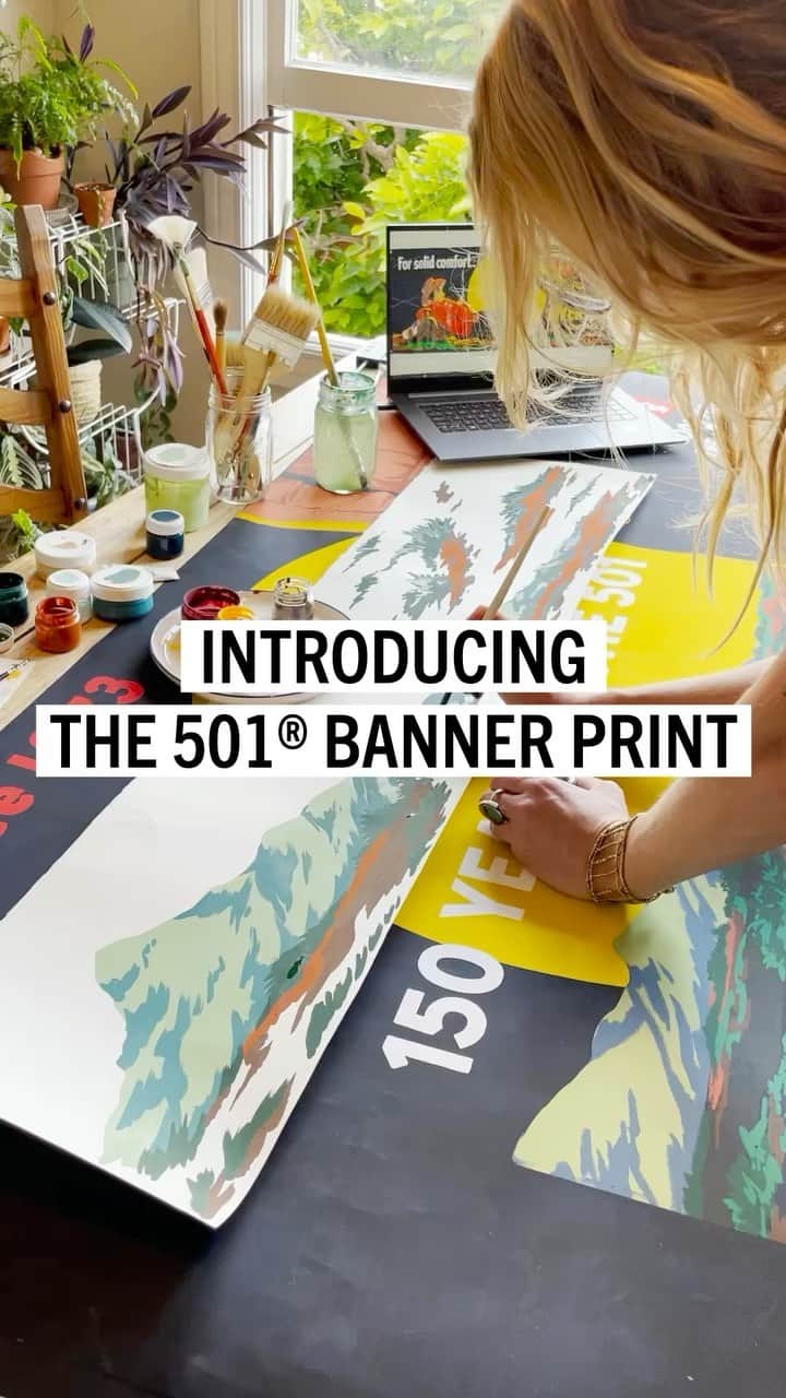 Levi’sのインスタグラム：「These limited-edition 501® Banner Print styles are wearable works of art. (And just think of what they’ll be worth someday…👀)  Head to link in bio to shop and learn more about how @hollyhollyhapka and our design team brought these one-of-a-kind, future collector’s items to life on levi.com #150YearsOf501」