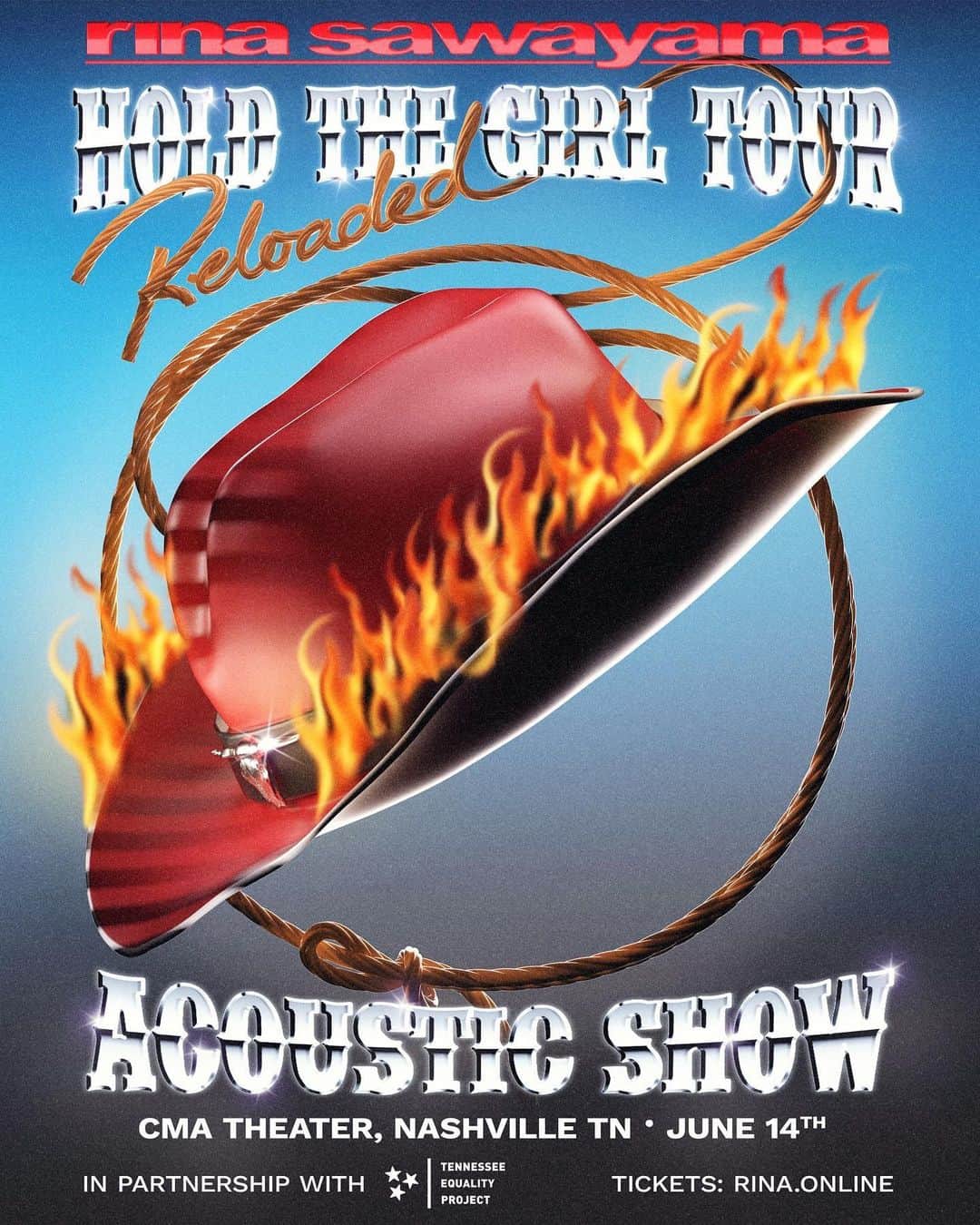 リナ・サワヤマのインスタグラム：「Performing a very special intimate acoustic show on 14 June in Nashville ❤️ songs from HTG, Sawayama and covers. the last show I did like this was so fun we all sang so loud to my favourite songs 😭 Proceeds going to @tnequality, an organization fighting anti-LGBTQ+ legislation in Tennessee, so what songs do you want to hear covered ???」
