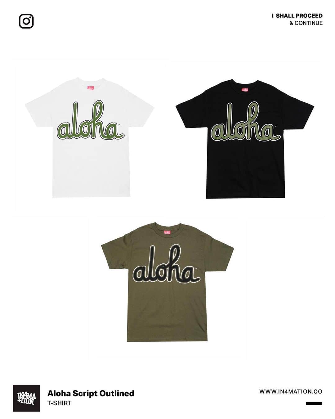 のインスタグラム：「Aloha Script Outlined  Aloha Army Spring Summer 23  Available online at www.In4mation.co  Select “Local Pick Up” as the delivery method to get your order at @slashershi   650 Iwilei Road Suite 190 Honolulu, HI 96817  #hawaiioriginals #in4mation #alohaarmy #aloha #hawaii #hi #spring #summer #olive #newcollection」
