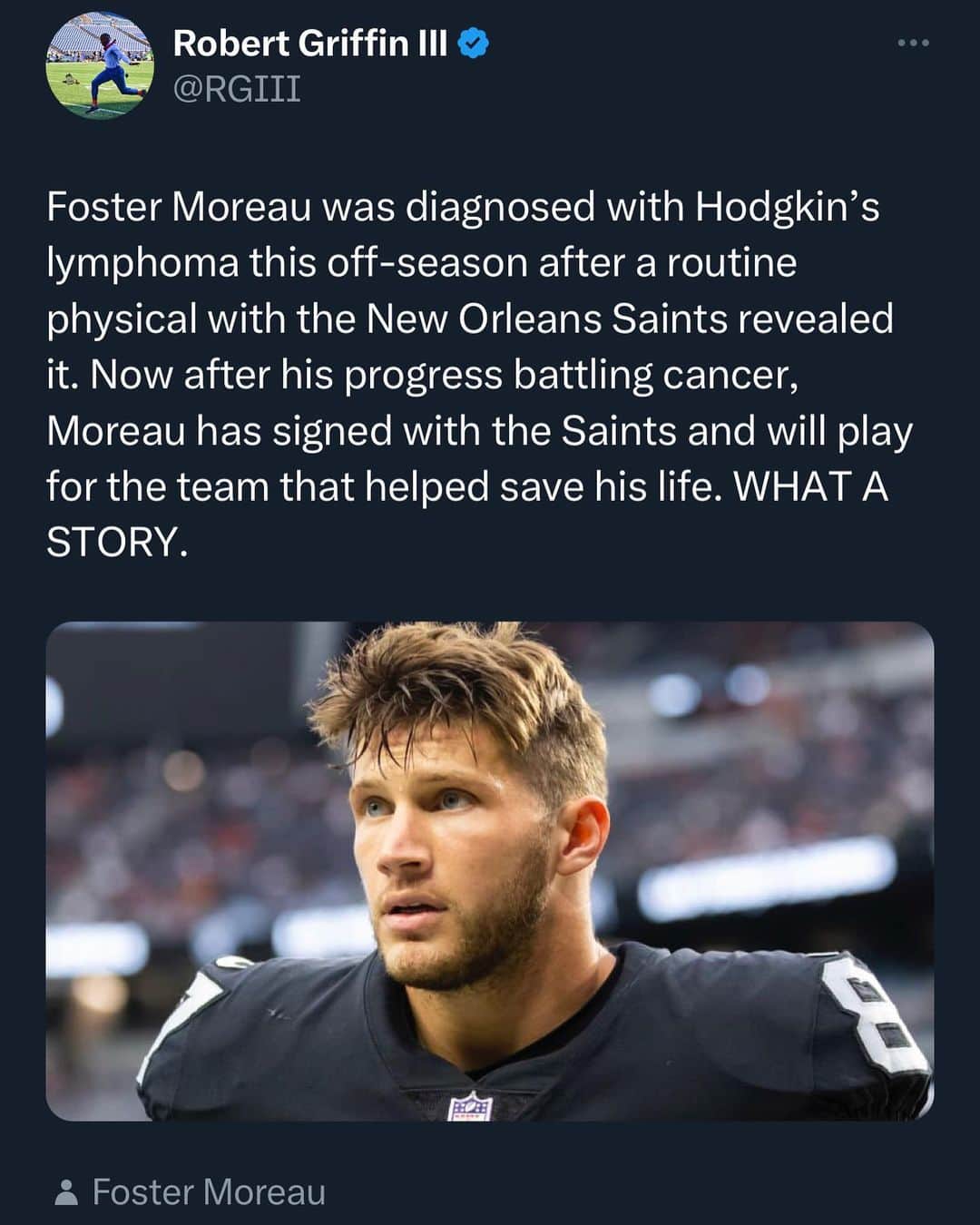 ロバート・グリフィン3世さんのインスタグラム写真 - (ロバート・グリフィン3世Instagram)「WHAT A STORY 👏🏾  #nfl #football #cancer #fightcancer #g3analysis #saints #whodat #whodatnation」5月11日 2時36分 - rgiii