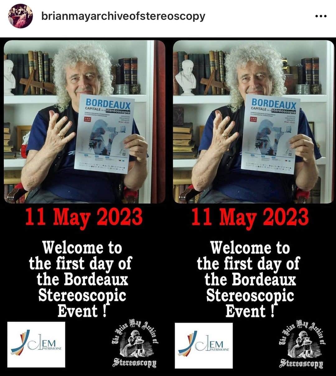 ブライアン・メイのインスタグラム：「Have a stereoscopically great time in Bordeaux, folks !  Bri」