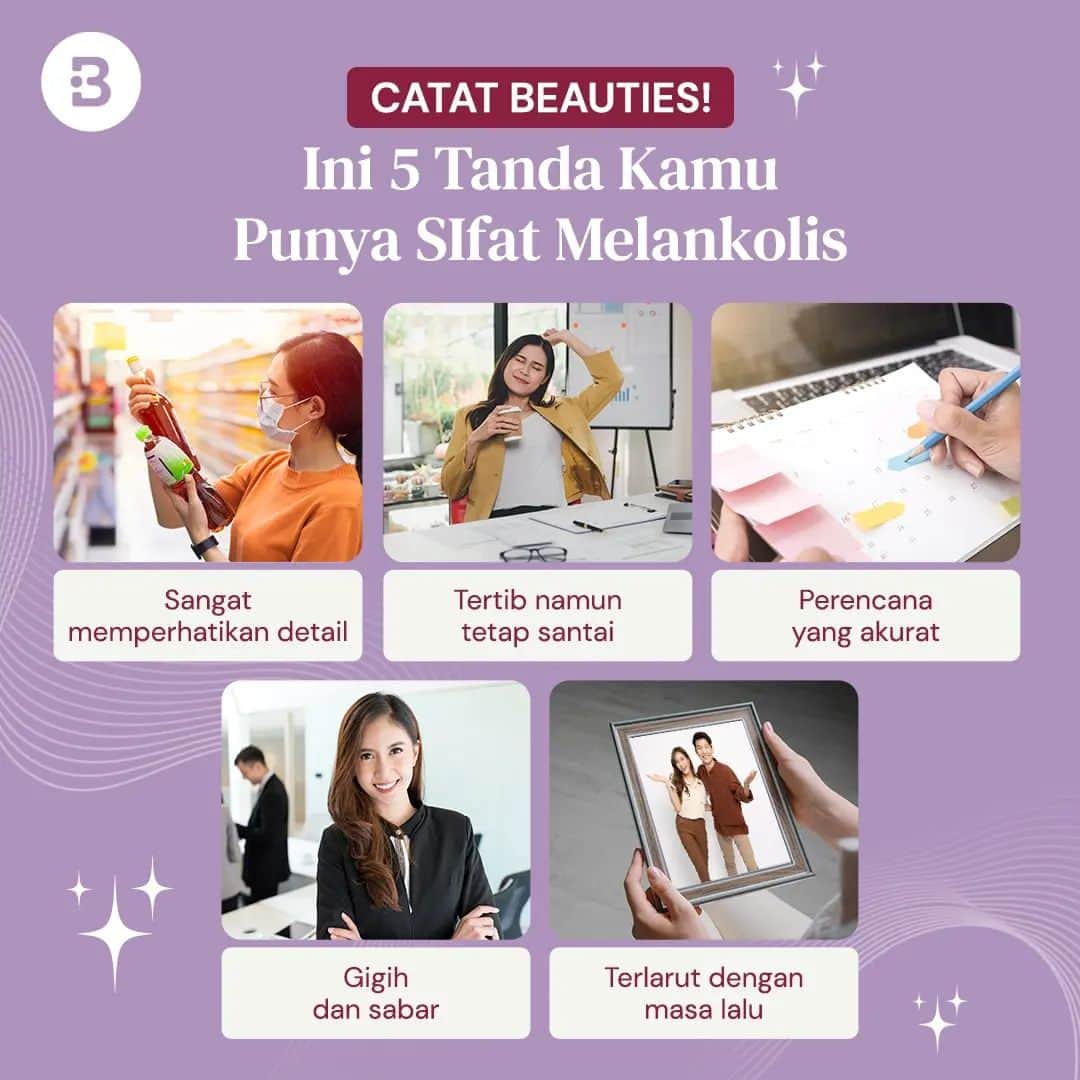 のインスタグラム：「Menjadi pribadi yang gigih dan sabar mungkin gak mudah Beauties, tapi bisa jadi itu menunjukkan kamu memiliki kepribadian melankolis yang unik dan kuat. Apakah kamu merasa demikian, Beauties?  —-- Jangan lupa untuk follow @Beautynesia.id  untuk berita menarik seputar wanita dan lainnya!  Follow juga instagram : @beautynesianews 💄 @mommyasia.id 🤰🏼👶🏻 —---- #sifat #lifestyle #melankolis #sifatmelankolis #perasaan #pekerja #pekerjakeras #work」