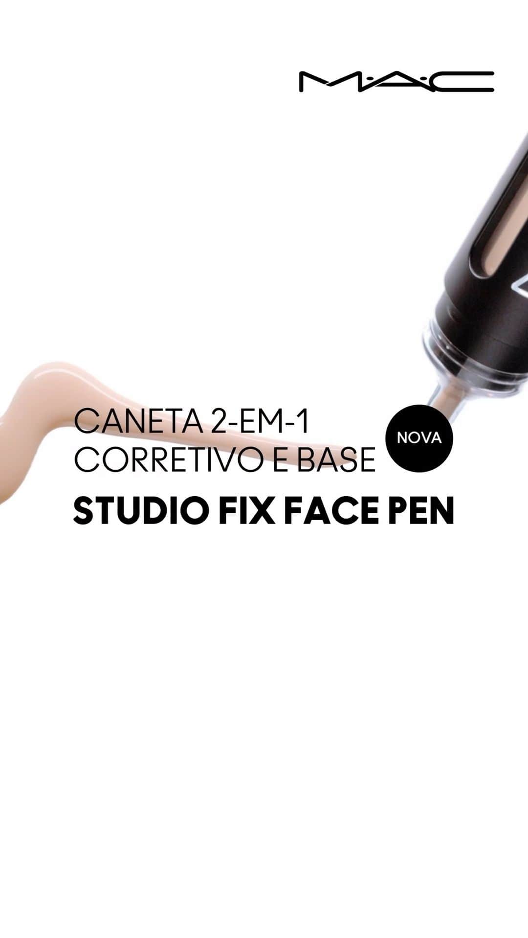 M·A·C Cosmetics BRのインスタグラム：「Vem experimentar a nova Caneta 2 em 1 Coretivo e Base Studio Fix Face Pen, o lançamento 2-em-1 que une corretivo e base!   Basta um clique para destravar a caneta e aplicar diretamente na pele, quantas gotinhas você quiser. Experimente correção pontual ou cobertura total com o mesmo produto, com longa duração de 36h. É testar e amar!   #MACStudioFixFacePen #MACCliqueApliqueEPronto」