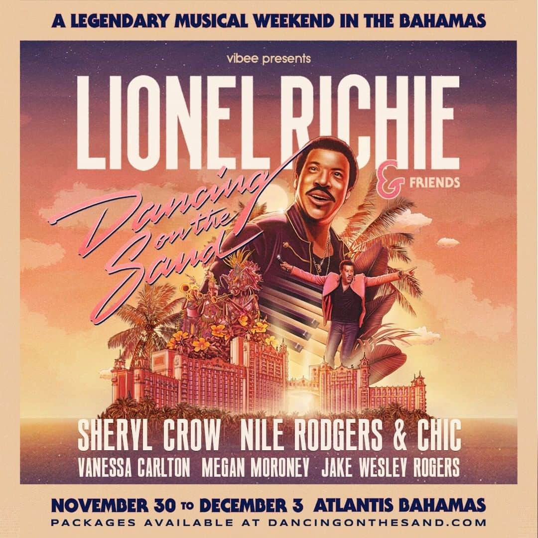 のインスタグラム：「Join me for a weekend in the Bahamas for Dancing On The Sand along with my friends Sheryl Crow, Nile Rodgers & CHIC, and more, November 30 to December 3!  Presale starts May 18th at 10am EST. Sign up now at https://dancingonthesand.com  Can't wait to see you all there! 🎶」