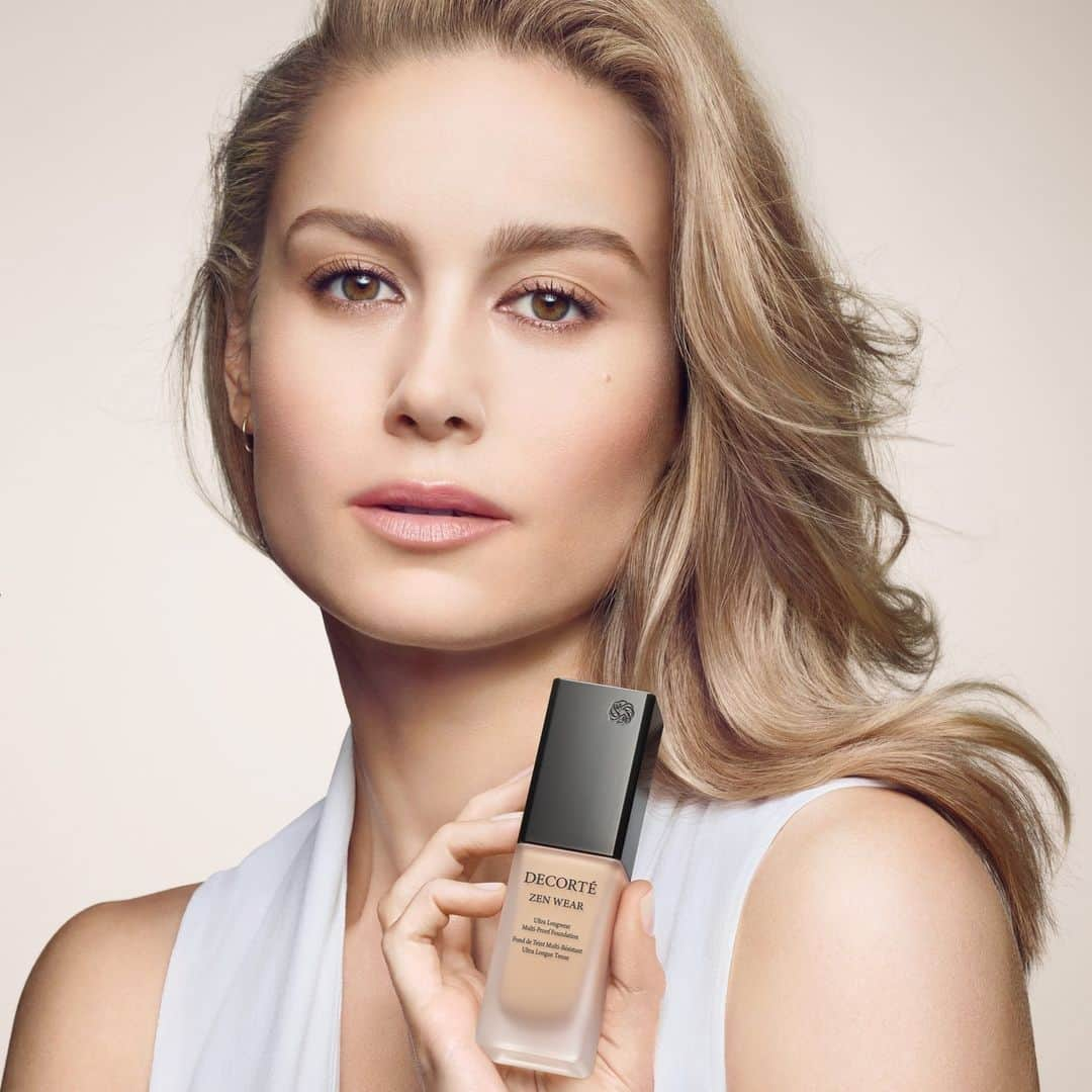 DECORTÉのインスタグラム：「Brie Larson wears Zen Wear Foundation for weightless wear and a natural, semi-matte finish that lasts up to 24 hours. Available in 40 shades.」