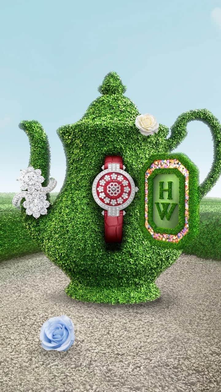 ハリー・ウィンストンのインスタグラム：「Time flies at the Winston Maze tea party with this vibrant Premier Sunflower Automatic 36mm Timepiece. Explore the brilliant landscape with this exquisite watch by tapping the link in bio. #HarryWinston #WinstonMaze」