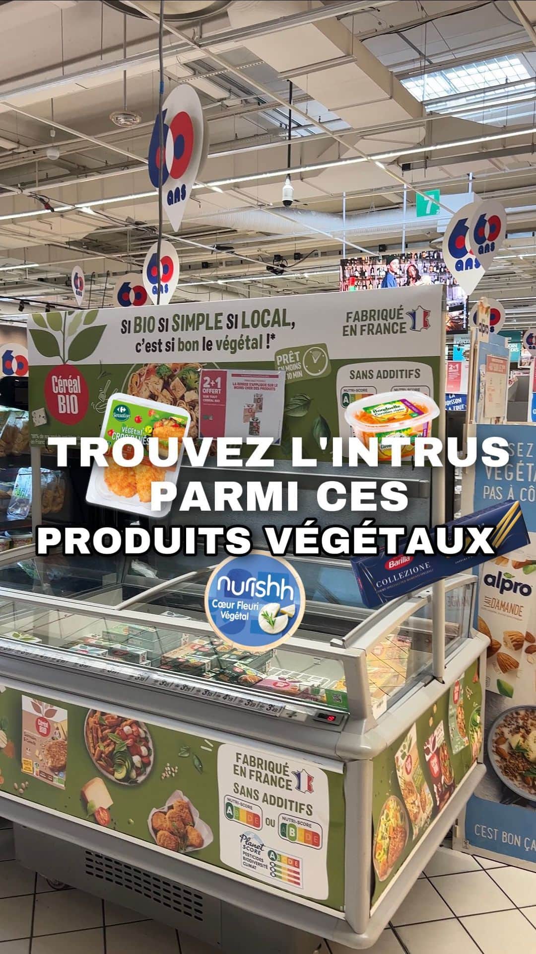 Carrefour Franceのインスタグラム：「Le meilleur du VÉ-GÉ-TAL 🤩 Petit test 🥸 Saurez-vous repérer l’intrus parmi ces produits végétaux ? 🥦 Vous avez trouvé ? 👀 Dites-le-nous en commentaire 👇  #carrefour #vegetal #vegan #repassain」