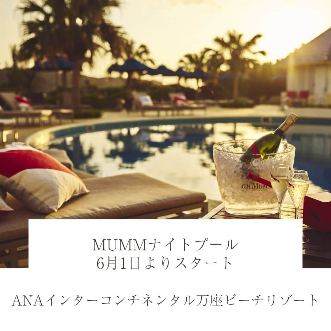 ANA.IC.MANZA.BEACH.RESORTさんのインスタグラム写真 - (ANA.IC.MANZA.BEACH.RESORTInstagram)「今年6月に開業40周年を迎えるANAインターコンチネンタル万座ビーチリゾートでは、6月1日より9月30日までの期間限定で、歴史ある名門シャンパーニュメゾン「メゾン マム」とのコラボレーションによる「MUMM ナイトプール」をガーデンプールにてオープンいたします。  沖縄本島屈指の景勝地である万座毛を見渡せるガーデンプールが柔らかな西日に包まれ、落ち着いた表情を見せる頃、「MUMMナイトプール」はオープンします。トワイライトのプールサイドを、赤と白のメゾン マムのブランドカラーで演出、幻想的な空間で楽しむドリンクは、メゾンを代表するフレッシュで力強い味わいのシャンパーニュ「マム グラン コルドン」をご用意しました。夜風が心地よいプールサイドで、極上のシャンパーニュで喉の渇きを潤す、大人のサマーリゾートをご堪能ください。  詳しくは公式ウェブサイトにて。  @ana.ic.manza.beach.resort, celebrating its 40th anniversary this June, will open the MUMM Night Pool at its garden pool from June 1 through September 30 in collaboration with the historic and prestigious champagne house Maison MUMM.  MUMM Night Pool will open when the garden pool overlooking Manzamo, one of the most scenic spots on the main island of Okinawa, is enveloped in the soft western sunlight, giving it a serene look. The twilight poolside is decorated in the red and white colors of the Maison MUMM, and the "MUMM Grand Cordon" champagne, a fresh and powerful representative of the Maison, is served as the drink to enjoy in this magical place. Enjoy a summer resort, quenching your thirst with the finest Champagne by the poolside where the night breeze is refreshing.  Please visit the official website for details.  #MUMMナイトプール #MUMMNightPool #ANAInterContinentalManzaBeachResort #okinawahotelsnearbeach #GardenPool #visitokinawa #ANAインターコンチネンタル万座ビーチリゾート #万座ビーチリゾート #恩納村ホテル #シャンパン #ガーデンプール #ナイトプール #沖縄旅行 #沖縄好きな人と繋がりたい」5月11日 20時00分 - ana.ic.manza.beach.resort