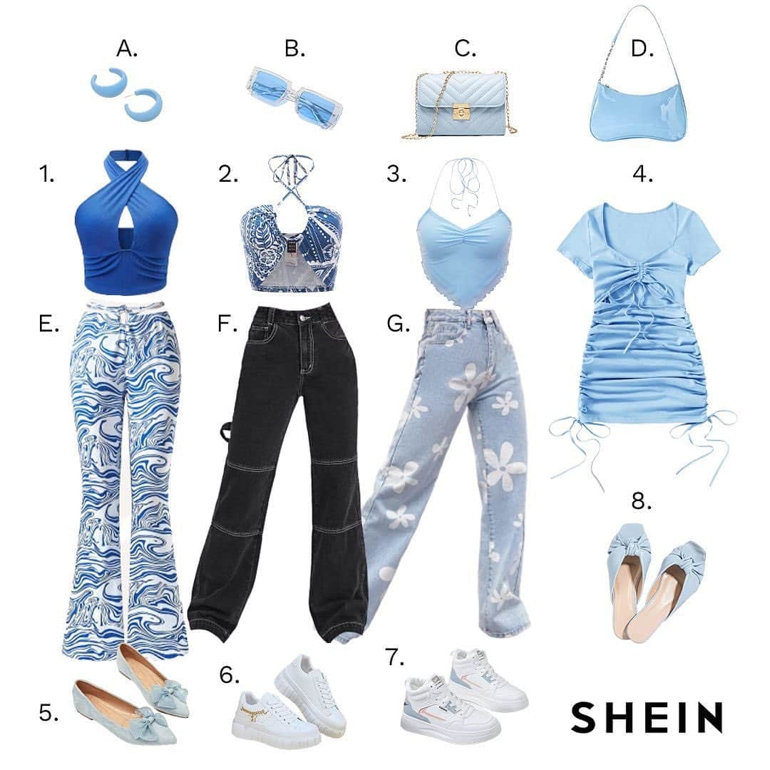 SHEINのインスタグラム：「Beat the heat in style with icy cool hues that redefine the summer blues 💙👖🌞 Which of these bluesy free-spirited looks would have you feeling like a denim diva? 👇   🔍10149379 10317358 1925483 9882182 9789748  #SHEIN #SHEINstyle #fashion #chic」