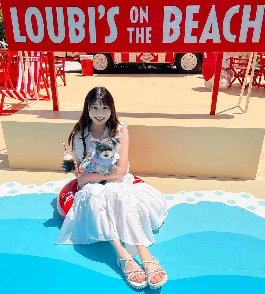 橘珠里さんのインスタグラム写真 - (橘珠里Instagram)「⛱️ 𝕃𝕠𝕦𝕓𝕚’𝕤 𝕆𝕟 𝕋𝕙𝕖 𝔹𝕖𝕒𝕔𝕙 🏝️  愛犬ブレアとビーチに行った気分に⸝⋆  GW頃から体調を崩してしまい、楽しみにしていた予定に参加できず残念だったのですが、この日は近場で海遊びができて、嬉しかったです🏖️  𝗖𝗛𝗥𝗜𝗦𝗧𝗜𝗔𝗡 𝗟𝗢𝗨𝗕𝗢𝗨𝗧𝗜𝗡 の5/27までの期間限定𝗣𝗢𝗣-𝗨𝗣で、ビーチゾーンはわんちゃんも一緒に入って行けます🐕‍🦺 ⋆場所は表参道の𝖮𝖬𝖮𝖳𝖤𝖲𝖠𝖭𝖣𝖮 𝖢𝖱𝖮𝖲𝖲𝖨𝖭𝖦 𝖯𝖠𝖱𝖪です (店内へはペットキャリーか抱っこで入店できました)  知っているわんちゃんオーナーさんが多いのか、私が行った日も、可愛いわんちゃんがたくさん遊びにきていました🐾  ビーチにはキッチンカーがあり、ドリンクやフードの購入もできてゆっくり楽しめました🥤  #いぬすたぐらむ #マルプー #わんこのいる生活 #愛犬とお出かけ #わんことお出かけ #表参道 #表参道カフェ #わんこok #わんこ同伴可 #わんこ同伴ok #クリスチャンルブタン #ルブタン #ルビズオンザビーチ #ルビズオンザビーチ表参道 #トッコ #トッコクローゼット #ビーチコーデ #サンダルコーデ #カルル #カルルドッグウェア #カルルわんこの会 #ローラアシュレイ #犬服 #tocco #toccocloset #omotesando #maltipoo  #CHRISTIANLOUBOUTIN #loubisonthebeach」5月11日 20時40分 - jurinu