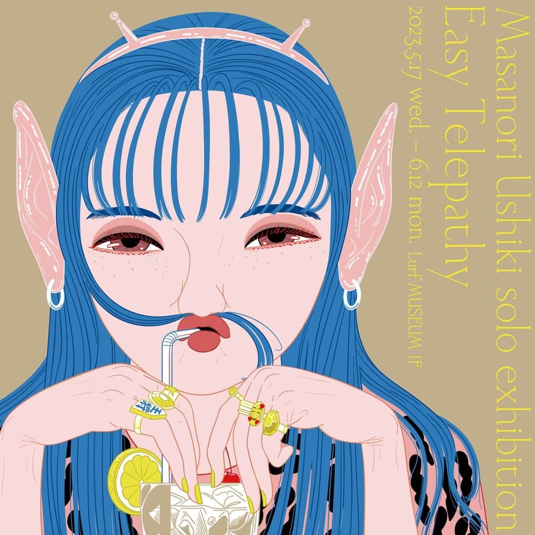 lute / ルーテのインスタグラム：「アーティスト・牛木匡憲 SOLO EXHIBITION「Easy Telepathy」がルーフミュージアムにて開催される。  Lurf MUSEUM ( @lurf_museum )にて、アーティスト・牛木匡憲 SOLO EXHIBITION「Easy Telepathy」が開催される。牛木匡憲 ( @ushikima )の多彩なアートワークが楽しめる構成で、ドローイングとキャンバス作品を合せた約20点が展示されるという。また、牛木匡憲グッズやVISITORSの新しい作品集をLurf MUSEUMの店頭・オンラインストアにて販売される。展示会期は2023年5月17日(水)～6月12日(月)まで。   ​■ 展示概要  Masanori Ushiki solo exhibition「Easy Telepathy」  会期｜2023年5月17日(水) - 6月12日(月)　＊不定休  会場｜Lurf MUSEUM / ルーフミュージアム 1F  時間｜11：00 -19：00  住所｜150-0033 東京都渋谷区猿楽町28-13 Roob1  入場｜無料   ​■ アーティストステートメント  カフェはコミュニケーションの場であろう。そしておそらくこのカフェは、あらゆるベクトルから見ても日本で一番の「カフェギャラリー」であろう。日本で1番のコミュニケーションが生まれる場と言っても言い過ぎではないかもしれない。では、この場所に似合った最上コミュニケーションとは何かと、僕は考えた。それはきっと言語や表情、身振り手振りを必要としない「テレパシー」ということになるだろう。もちろんテレパシーなんて僕らには使えるわけがない。しかし壁に飾られている僕の描くキャラクターたちからはそのテレパシーに近いものを感じ取ってもらえるのではないだろうか。それを期待して描いている。それは堅苦しいものでも胡散臭いものでも神がかったものではない、とてもイージーなテレパシーである。心が躍るわけでもない不快でもない可愛いでもかっこいいでもない「独特」なやつだ。 牛木の描くキャラクター作品の独特が生み出すEasy Telepathy を存分に堪能していってほしい。  ー牛木匡憲」