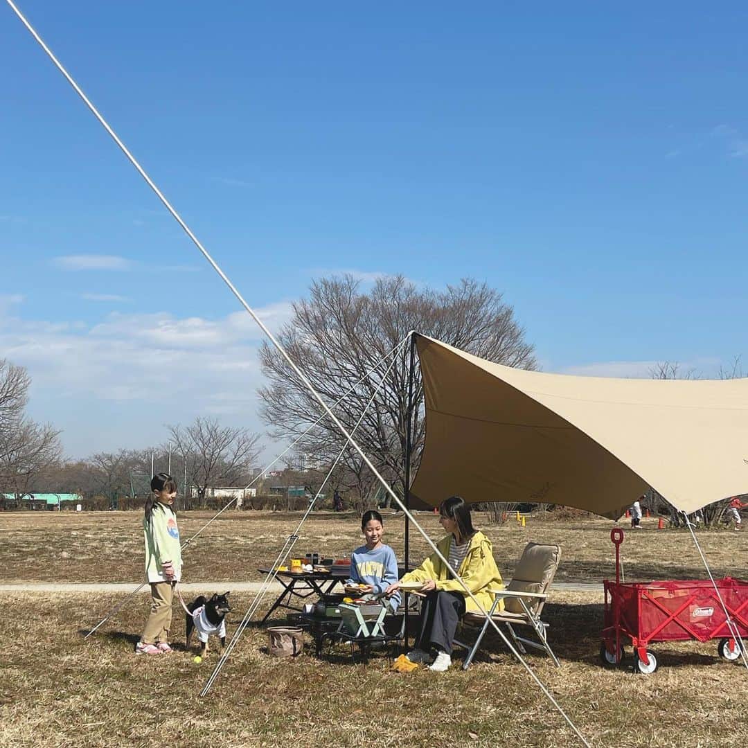 乙黒えりのインスタグラム：「@mart.magazine でのキャンプ体験⛺️楽しかった〜✨ 撮影中ずっとカメラ目線のティティ🐕‍🦺📸人が大好きだからスタッフが集まる方をずっとみてる笑  また犬連れて一緒に遊びに行きたいな❤️今年の夏は#犬同伴グランピング　いきたい！  #キャンプ#アウトドア#martmagazine」