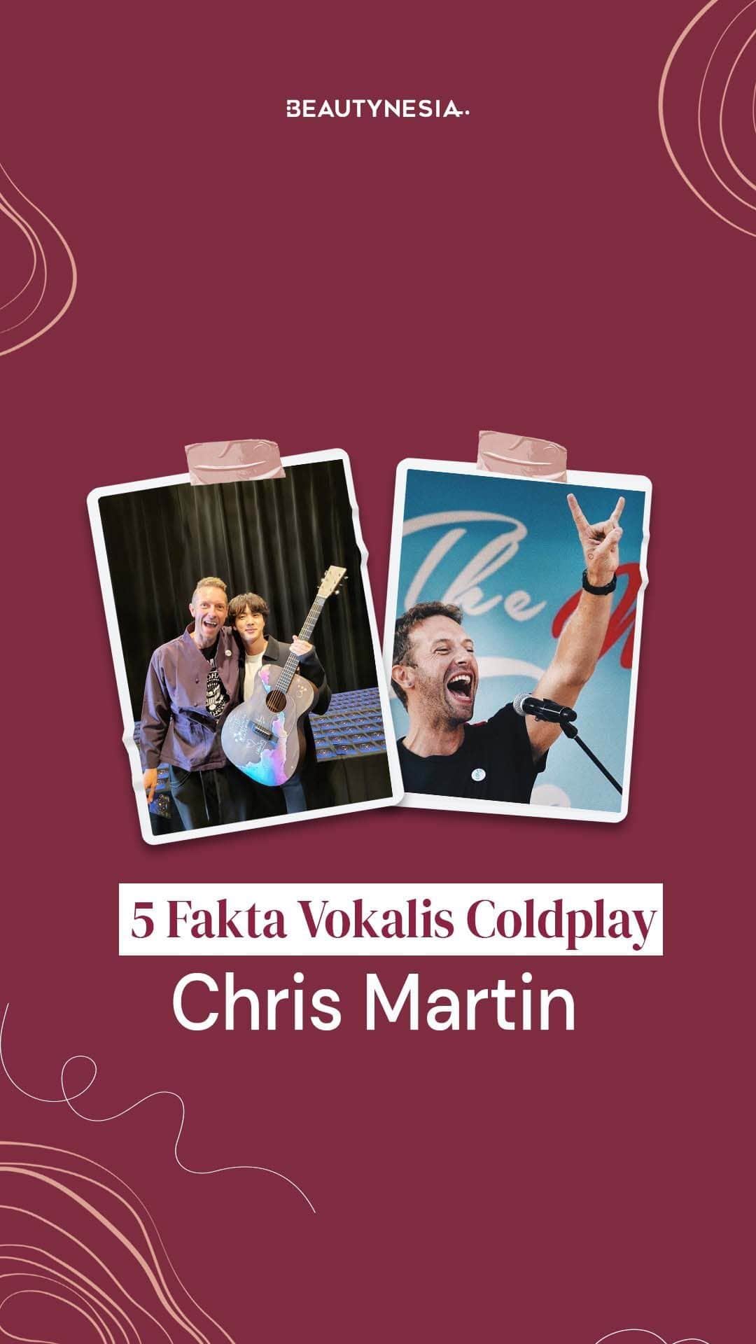 のインスタグラム：「Band asal Inggris, Coldplay, bakal menggelar konser di Jakarta pada November mendatang. Nama sang vokalis, Chris Martin pun hangat jadi pembicaraan, mulai dari musikalitasnya hingga kisah cintanya dengan perempuan-perempuan cantik. Nah, untuk itu Beautynesia sudah merangkum sejumlah fakta menarik tentang Chris Martin yang dapat kalian saksikan di video ini!」