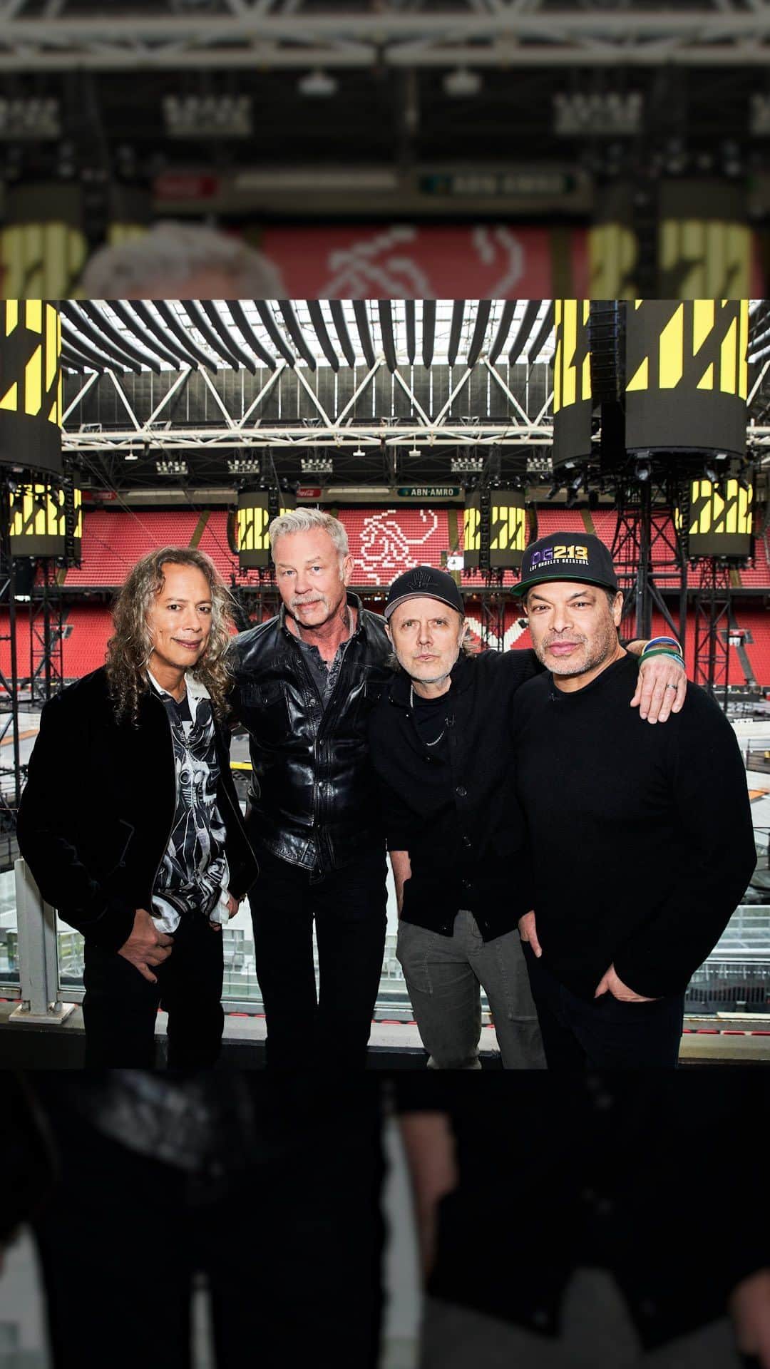 メタリカのインスタグラム：「“We still have that energy and that fire when we’re playing together. That has not changed one iota in 40 years.” Ahead of opening night of their #M72 world tour, @metallica sits down with @zanelowe in Amsterdam to discuss their new album #72Seasons, live show, and longevity as a band. Link in bio.」