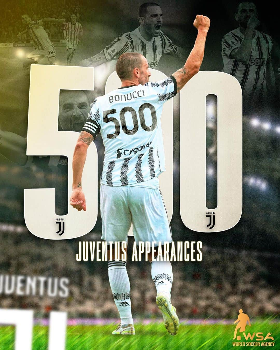 レオナルド・ボヌッチのインスタグラム：「👏 CONGRATS SUPER LEO! ⚪️©⚫️  Il nostro Leo festeggia oggi un altro ennesimo importante traguardo: le 5️⃣0️⃣0️⃣ presenze con la maglia della Juventus! Complimenti campione!🔝⚪️⚫️  @bonuccileo19 has reached 5️⃣0️⃣0️⃣ appearances appearances in all competitions for @juventus. 👏 A huge achievement for a top guy ⚪️©⚫️  8️⃣ x SERIE A  4️⃣ x COPPA ITALIA 5️⃣ x ITALIAN SUPER CUP  Top man 🌟  #Bonucci | #Juventus  #SerieA #UCL #EUL #Football #WorldFootballService #WSA」