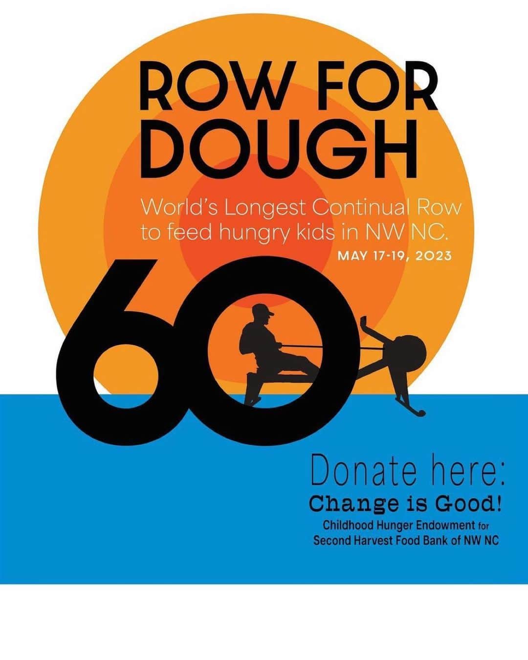 ティム・ディケイのインスタグラム：「MY FRIEND CONTINUES TO INSPIRE! PLEASE JOIN JOEY AS HE ROWS FOR DOUGH!  In recognition of these kids, we’re celebrating Joey turning 60 with an attempt at the World Longest Continual Indoor Row of 59 hours, starting May 17th and hopefully through the 19th.  Cool thing is you can celebrate with us by helping feed these kids with a donation to our CHANGE IS GOOD CHILDHOOD HUNGER ENDOWMENT FOR SECOND HARVEST FOOD BANK OF NORTHWEST NORTH CAROLINA.  Our goal is to bring the endowment past the $100,000 mark, which is only possible with your compassion and generosity. So let’s celebrate together by putting food in their bellies and a smile on their faces. And just maybe, we’ll earn a few wrinkles of our own :)  *PLEASE HIT LINK IN BIO TO DONATE*」