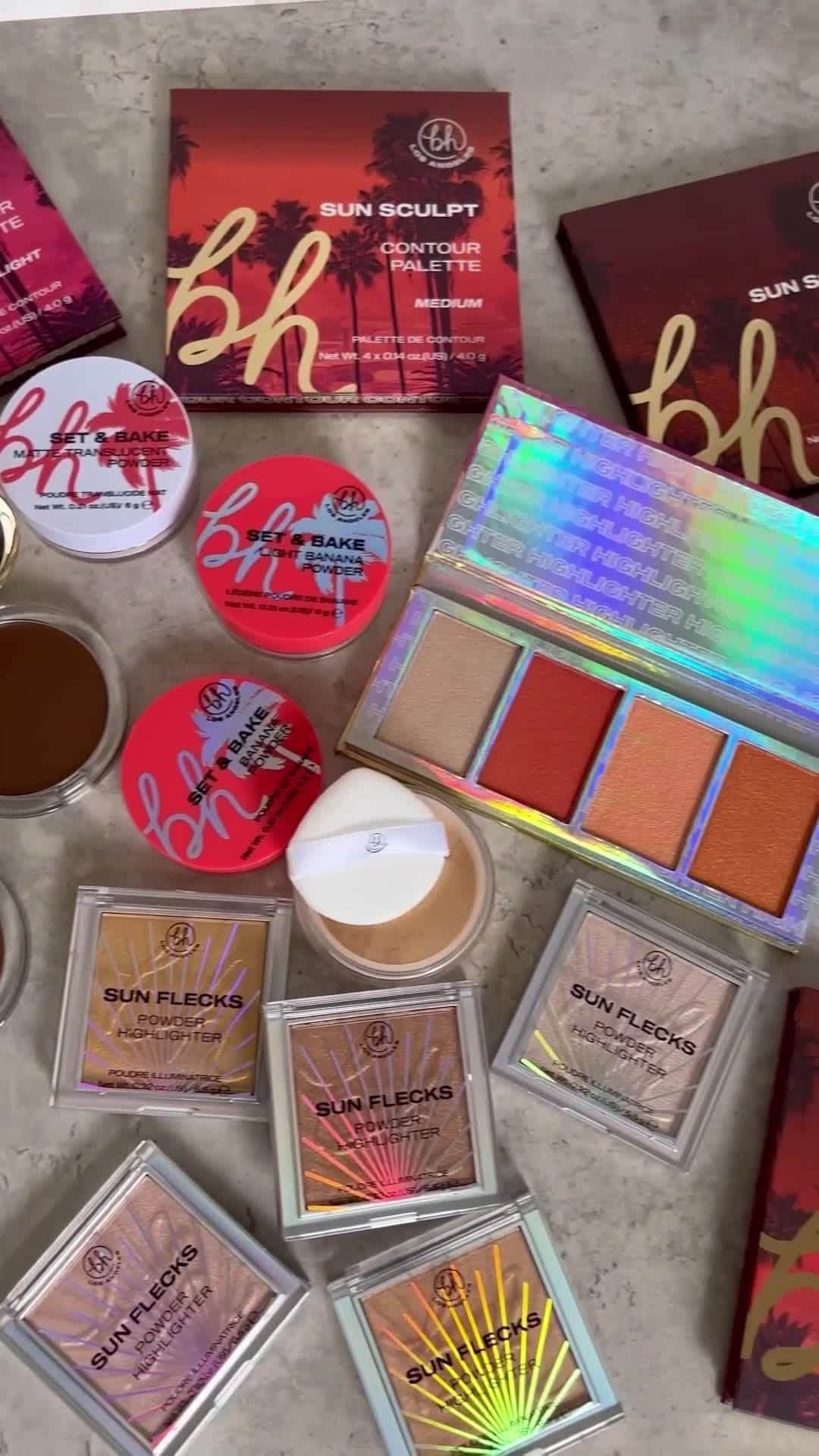 BH Cosmeticsのインスタグラム：「HOT, NEW, & SUMMER-PROOF 😎💦 Which product are you most excited to try?! Let us know in the comments 👇⁣ ⁣ ✨ NEW Summer Heat Cream Bronzers⁣ ✨ NEW Sunset Glow Highlighter Palette⁣ ✨ NEW Set & Bake Setting Powders⁣ ✨ NEW Sun Flecks Highlight Singles⁣ ✨ NEW Sun Sculpt Contour Quads⁣ ⁣ #bhcosmetics」