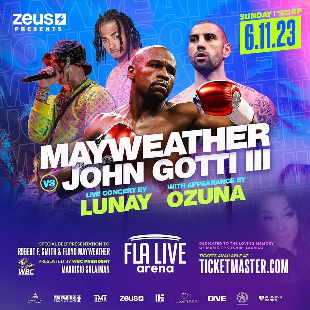 フロイド・メイウェザー・ジュニアのインスタグラム：「Tickets are available for my next exhibition in Florida on Ticketmaster.com Everyone come out for exciting boxing and entertainment. Thank you @ozuna and @lunay」