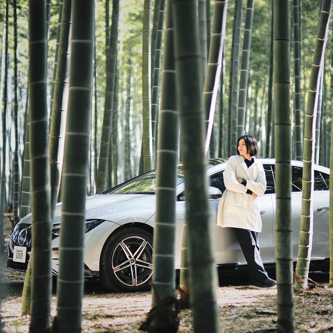 のインスタグラム：「【Mercedes-Benz LIVE!】 日本の美しい風景や物、事、そしてそこに集う人々のつながりを、メルセデスと共にみつめる──  宇都宮市郊外で代々竹を育てながら、竹という植物そのものの魅力を発信している農場を電気自動車EQEで訪ねます。  記事本文はストーリーズをチェック。  #MercedesEQ #メルセデスEQ #EQE #電気自動車」