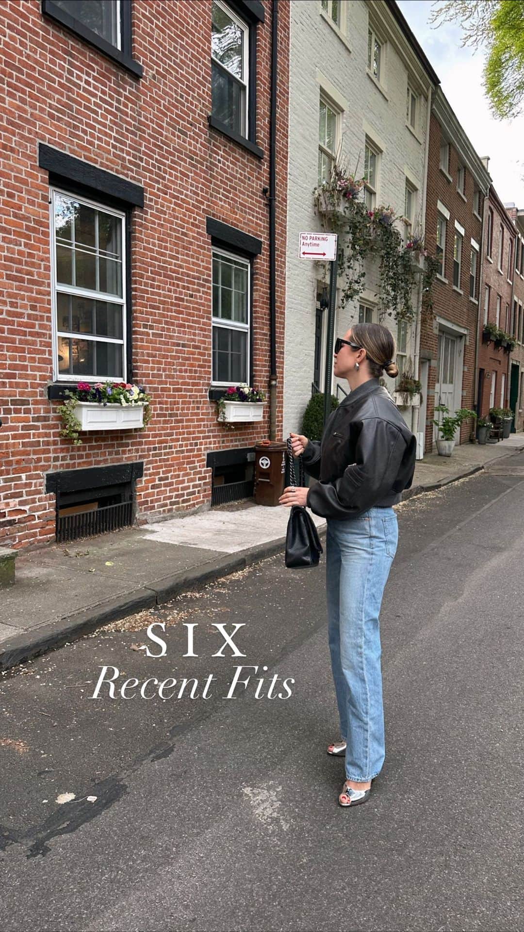 Helena Glazer Hodneのインスタグラム：「The Details | Outfit #1: @thefrankieshop jacket, @citizensofhumanity jeans, @paulandrew mules, #ChanelMaxi | Outfit #2: Zara bodysuit, @agjeans jeans, @khaite_ny belt | Outfit #3: @goodamerican blazer, Agolde jeans, @stuartweitzman sandals, @nlacollection_ bag | Outfit #4: @agolde denim, @lisadnyc blazer, @paulandrew mules | Outfit #5: @sezane button down, @agjeans | Outfit #6: amazon set.」