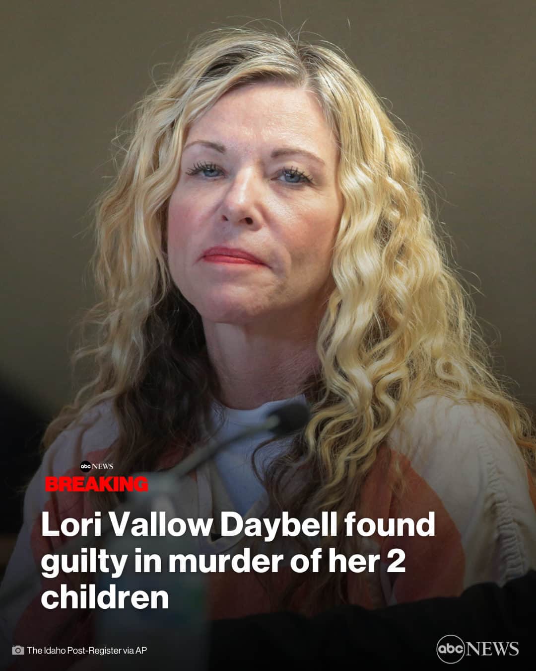 ABC Newsさんのインスタグラム写真 - (ABC NewsInstagram)「BREAKING: Jury finds Lori Vallow Daybell guilty of first-degree murder for killing two of her children in a doomsday plot. MORE AT LINK IN BIO.」5月13日 4時20分 - abcnews
