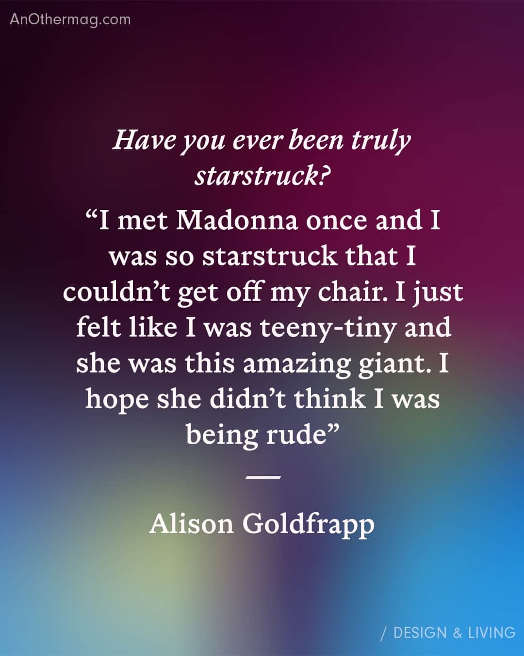 AnOther Magazineさんのインスタグラム写真 - (AnOther MagazineInstagram)「If @alison_goldfrapp had a rocket, who would she put on it? "A lot of British politicians. And Trump."⁠ ⁠ As her first ever solo album The Love Intention is released, Alison Goldfrapp agrees to AnOther’s 50 Questions challenge, talking candidly about everything from her creative process to meeting Madonna. Read the interview at the link in bio 📲⁠ ⁠ 📸 Courtesy of @alison_goldfrapp⁠」5月12日 20時32分 - anothermagazine