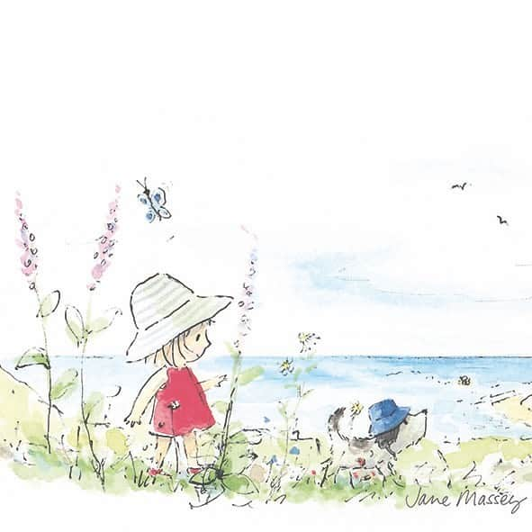 Jane Masseyのインスタグラム：「‘Along the coastal path’ was inspired by the Sussex coastline on a beautiful summer’s day. It’s available as a signed print through my little shop-link in bio. Have a lovely weekend. ❤️」