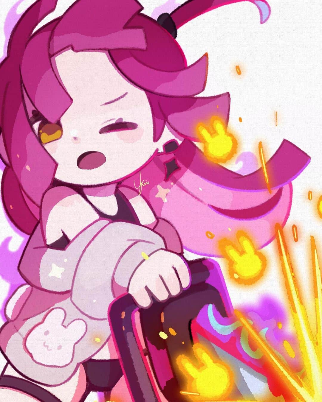 ユキノシュガーのインスタグラム：「#drawing#illustration#original#originalcharacter#rabbit#chainsaw#girl#pink」
