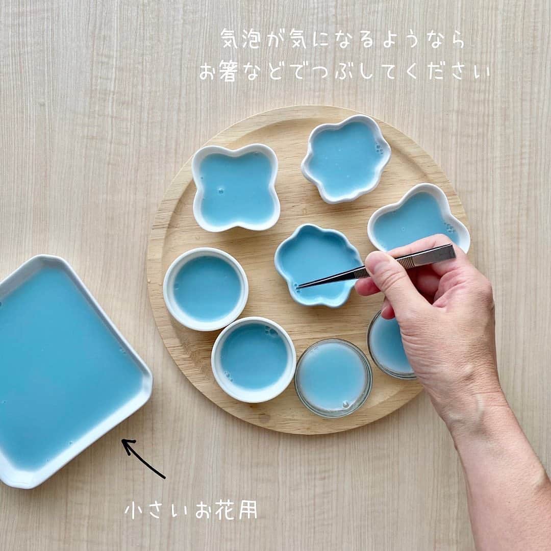 maki ogawaさんのインスタグラム写真 - (maki ogawaInstagram)「#バタフライピーティー  ＋ 牛乳で かわいい水色のミルクティーになりました。  こちらを使って #水色牛乳寒 を作りました。  寒天の作り方は 4つ前の投稿の 『あじさい色の寒天』 のリールで確認できます。  バタフライピーティーは ほぼ無味無臭です。 味は普通の #牛乳かん と同じです。  お茶と牛乳の配合(?)は お好きなバランスで☺️  ゼラチンで作ると 小さなお花が綺麗に抜けないので 寒天推奨です。  小さなお花を型で抜くのが なかなか大変ですが 出来上がりがとてもかわいいので ぜひ🩵🤍  トップに 透明寒天を流してもよいかもです。  個人的には 黒ごまのお花が @marimekko  みたいでお気に入りです。  どのお花がお好きですか？😊  #簡単レシピ  #青い食べ物  #水色  #かわいい寒天  #冷たいデザート  #寒天レシピ #バタフライピーティー  #バタフライピーゼリー  #牛乳寒天  #きょうのおやつ #instayummy #cotta #コッタ  #おうちおやつ #フーディーテーブル  #onthetable #foodporn #おうちごはんlover  #japanesesweets #牛乳レシピ #かんてん #ひんやりスイーツ  #キラキラスイーツ」5月12日 21時23分 - cuteobento