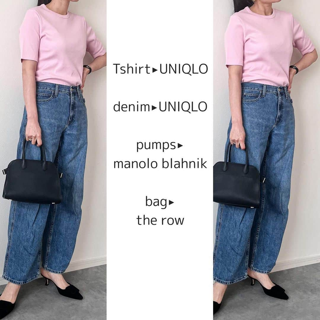 n.etsuuさんのインスタグラム写真 - (n.etsuuInstagram)「2023.5.12  @uniqlo  #リブクルーネックt  off-white ,pink ,black 全てLサイズです！！  これは何色も欲しくなってしまうやつです☝️  デニムはUNIQLOの #バギージーンズ 25を穿いています。  オンラインを見てたら新作で #ローライズバギージーンズ ってのも出ていたので気になってます🥺💕  #niqlojapan#ユニクロ #ユニクロコーデ#カジュアルコーデ#アラフォーファッション#大人カジュアル#綺麗めカジュアル#高身長コーデ#プチプラコーデ#シンプルコーデ#着回しコーデ#30代ファッション#ママコーデ」5月12日 21時28分 - n.etsuu