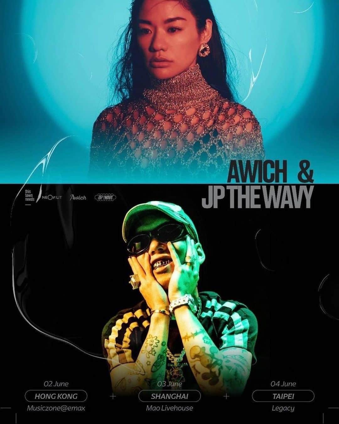 JP THE WAVYのインスタグラム：「Awich & JP THE WAVY "Rising Asia Tour"   2023/06/02 (FRI) 香港 MUSICZONE@EMAX Special guest : Youngqueenz https://neon-lit.com/event/awich-jpthewavy-hk  2023/06/03 (SAT) 上海 MAOLIVEHOUSE Special guests：Psy.P | Straight Fire Gang https://mp.weixin.qq.com/s/_zf3xj5WJBaFDwSWjfxk6w  2023/06/04 (SUN) 台北 LEGACY TAIPEI Special guests：Asiaboy & Lizi | Multiverse https://icon-promotions-tw.kktix.cc/events/klerh  #Awich #JPTHEWAVY #RisingAsiaTour」