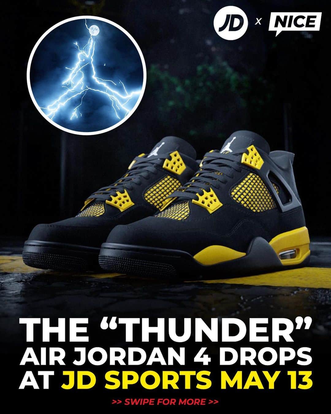 Nice Kicksさんのインスタグラム写真 - (Nice KicksInstagram)「Are the “Thunder” Air Jordan 4s a want, a need, or a pass? 🤔 If you’re trying for a pair, make sure you hit @jdsportsus’ site at 9AM CST on release day 👀」5月12日 23時29分 - nicekicks