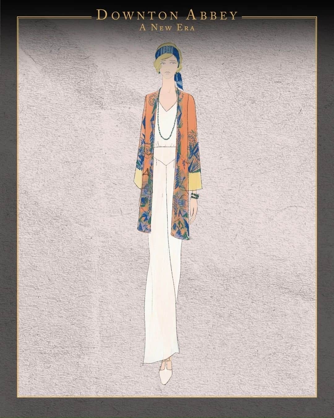 ダウントン・アビーのインスタグラム：「See #DowntonAbbey costume designer Anna Robbins' sketches of Lady Edith's Riviera style look come to life.」
