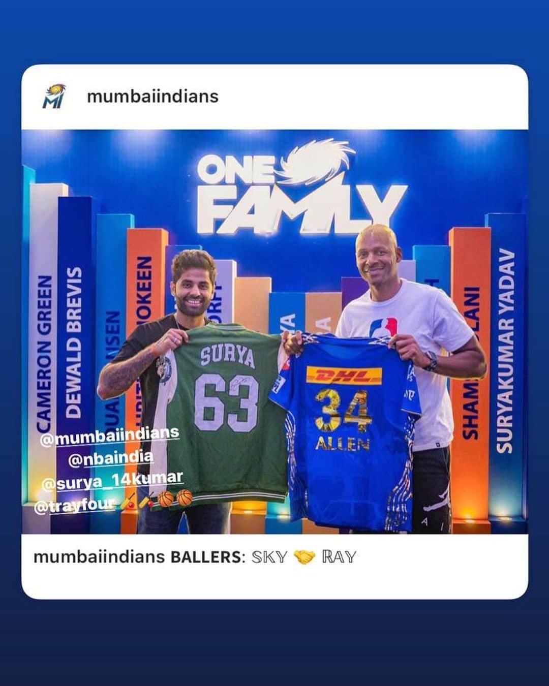 レイ・アレンさんのインスタグラム写真 - (レイ・アレンInstagram)「Watched my very first cricket match tonight.  @mumbaiindians  @nba @surya_14kumar」5月13日 1時55分 - trayfour