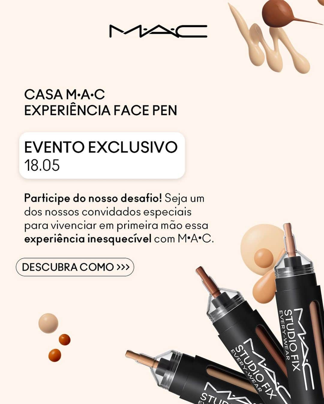M·A·C Cosmetics BRのインスタグラム：「🚨 ATENÇÃO 🚨 Conte aqui embaixo sua história com M•A•C 👇 Chama todo mundo para curtir seu comentário, porque os 15 participantes com os comentários mais curtidos ganham um convite EXCLUSIVO para o evento Casa M•A•C | Experiência Face Pen, em São Paulo, no dia 18.05 😱❤️  Vem com a gente porque a casa terá vários espaços interativos, Artistas M•A•C, desafios para concorrer a mimos e muito mais! 🤩    *Condições*  - Os vencedores serão anunciados dia 16.05  - O desafio é válido para visita somente no dia 18.05  - Você precisa estar seguindo o @ de M•A•C - Precisa residir na Capital de São Paulo (por enquanto a Casa M•A•C acontece em SP, mas quem sabe um dia não vamos até outras regiões? 👀)  - Somente os 15 comentários mais curtidos e que seguirem o @ irão receber o convite  - Se você for um vencedor, te encaminharemos uma mensagem especial e seu convite via DM, então fique ligado 😍  #MACStudioFixFacePen #DesafioMAC #CasaMAC」