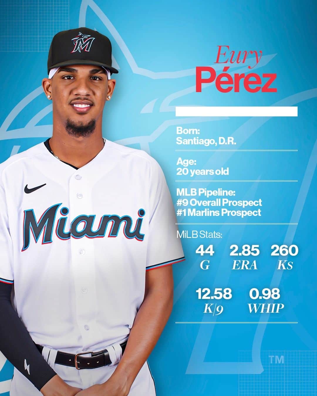 MLBさんのインスタグラム写真 - (MLBInstagram)「At 6’8" and only 20 years old, Eury Pérez is ready to make a name for himself.  The @Marlins No. 1 prospect makes his MLB debut tonight in Miami! 🔥」5月13日 7時24分 - mlb