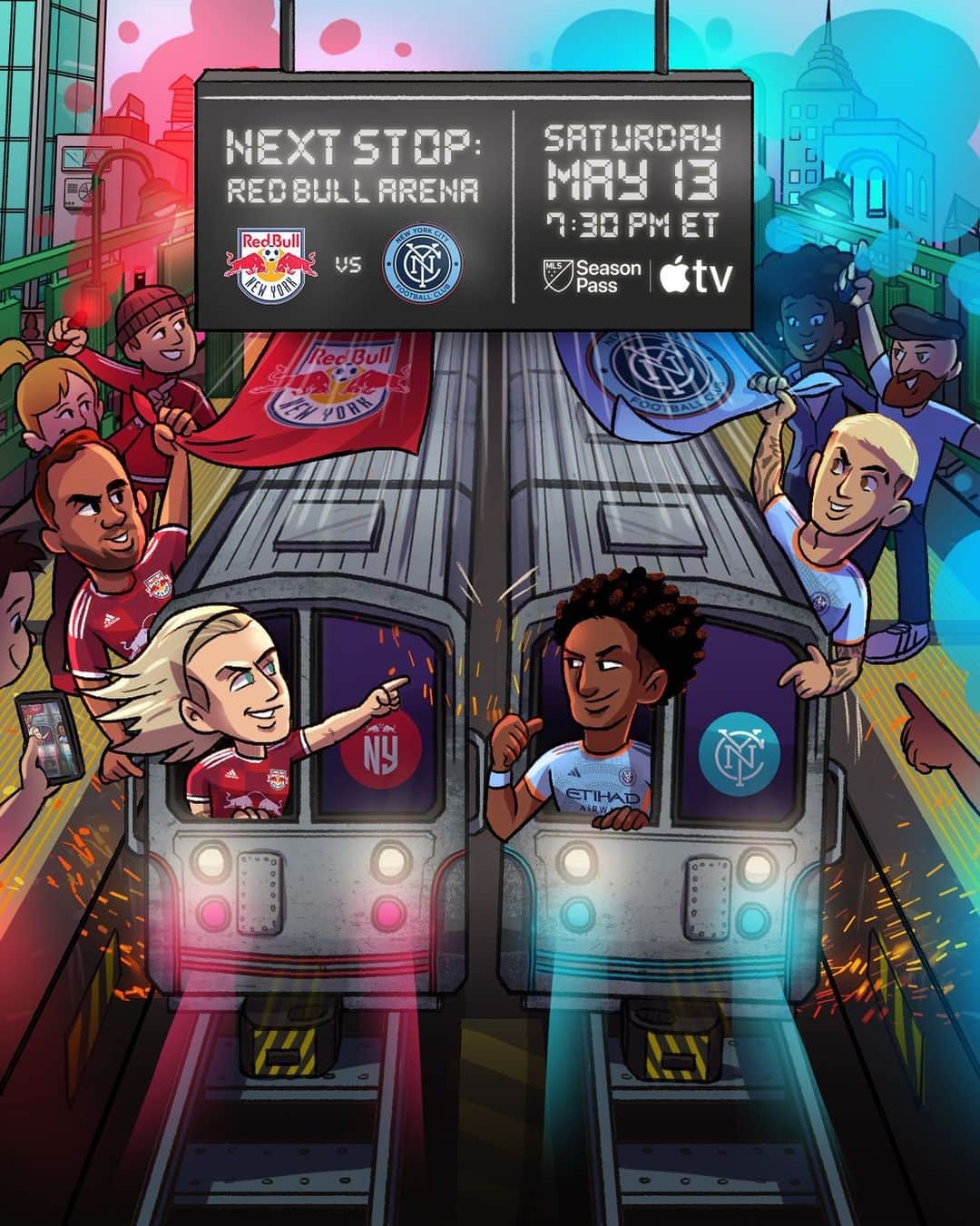 Major League Soccerのインスタグラム：「Jump on, it’s derby day. 🚇  Another edition of the Hudson River Derby comin’ up at 7:30pm ET on MLS Season Pass on @appletv.」