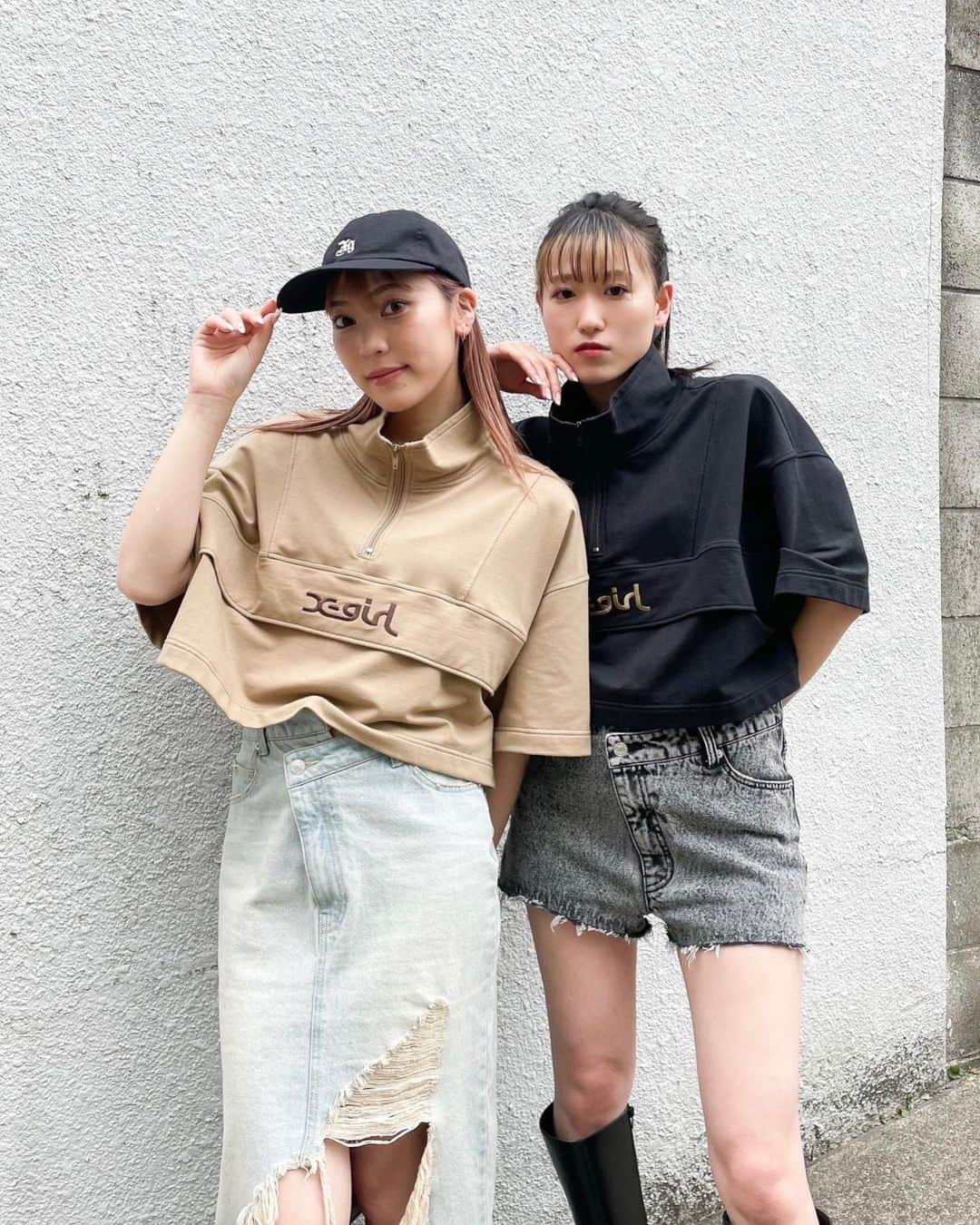 XGIRL_ootdさんのインスタグラム写真 - (XGIRL_ootdInstagram)「#xgirl_ootd   左：X-girl store STAFF @abibii92 160cm 右：XLARGE/X-girl SHINJUKU STAFF @ayanaaan_26 158cm  ----------------------------------------------- ▪️CROPPED ANORAK ￥10,450(税込) ▪️DISTRESSED DENIM SKIRT ￥14,300(税込) ▪️DENIM SHORT PANTS ￥12,100(税込) ▪️EMBLEM 6PANEL CAP ￥5,500(税込) ▪️PLATFORM LONG BOOTS ￥19,800(税込) -----------------------------------------------  #xgirl #xgirljp #エックスガール #ストリートコーデ #ストリート系女子 #おそろコーデ #リンクコーデ #シミラールック  #y2k #y2kファッション #y2kstyle #y2kfashion」5月13日 22時22分 - xgirl_ootd