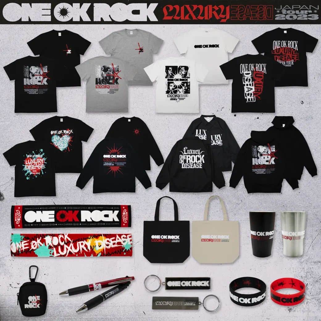 ONE OK ROCKのインスタグラム：「＜オフィシャルグッズ 受注販売＞ ONE OK ROCK 2023 LUXURY DISEASE JAPAN TOURのオフィシャルグッズの受注販売を行うことが決定!! 5/15(月) 19:00から5/21(日) 23:59まで一部アイテムを除き受注販売させていただきます。  オフィシャルホームページのNEWSをチェック！  #ONEOKROCK」