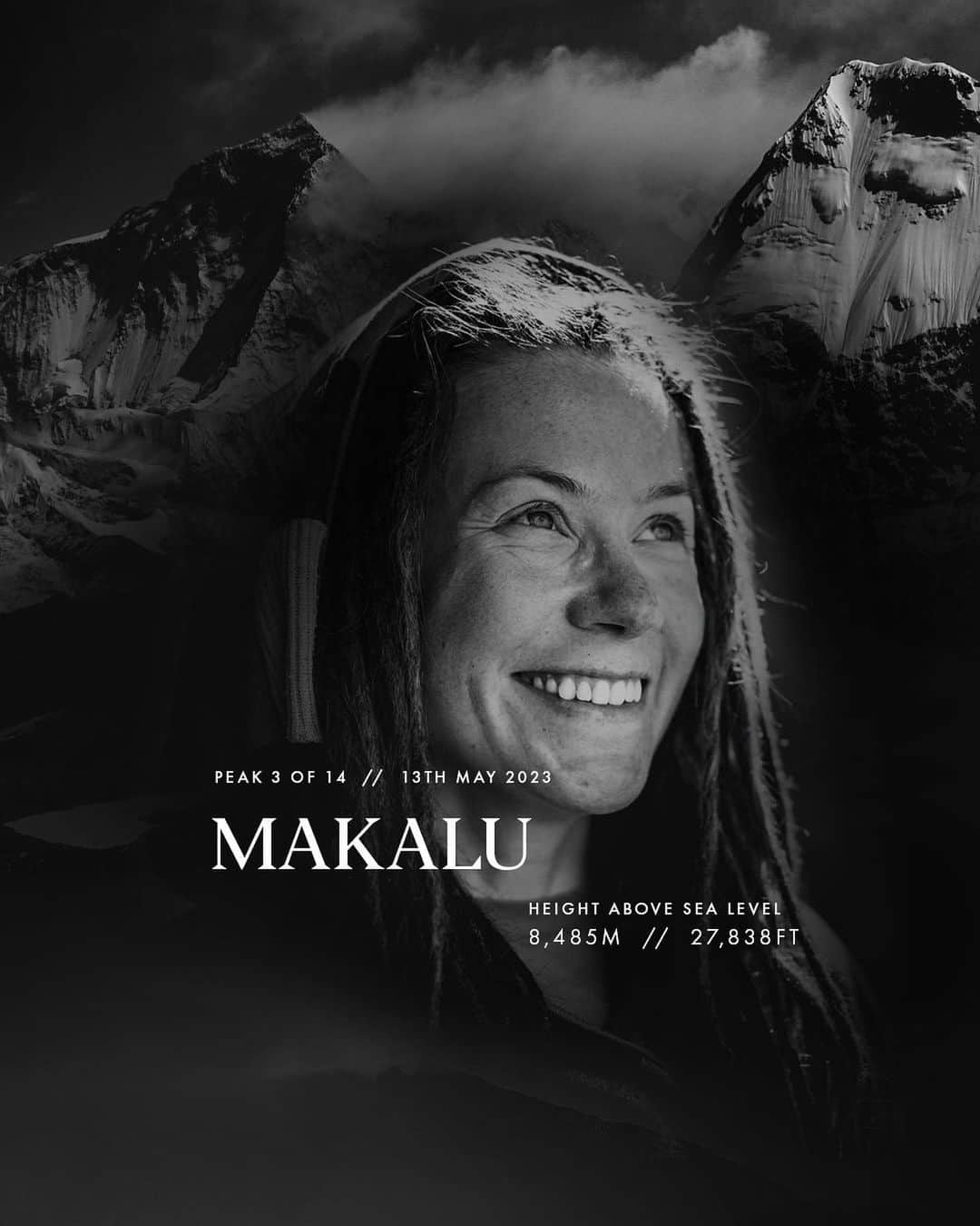 のインスタグラム：「ANNOUNCEMENT: Bremont Ambassador @kristin.harila has successfully summited one of the most challenging peaks in the world  #Makalu (8,485m) today 13/05/23 at approximately 8.35am 🗻  As Official Timing Partner, Bremont is proud to once again support Kristin as she attempts to be the first woman in history to climb the 14 highest peaks in the world in one season.  3 down, 11 to go! 🕐  At the time of summit Kristin is approximately 16 days, 15 hours, 35 minutes into her record breaking attempt. Head to the Bremont website to follow Kristin's journey and track her time throughout the challenge.  #2023 Summits: 1/14 Shishapangma: 26/04/2023 2/14 Cho Oyu 03/05/2023 3/14 Makalu 13/05/2023  #summit #climbinglife #8000ers #8000meters #himalayas #expedition #adventure #outdoors #mountain #mountainlife #highmountains #14peaks #KristinHarila #Makalu #nepal #himalayas」