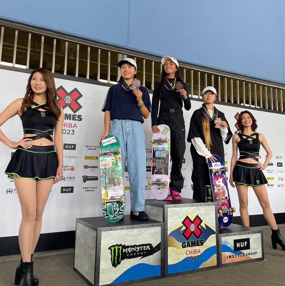 西矢椛のインスタグラム：「Xgames Chibaで2位になることができました🥈 応援ありがとうございました！ 雨で決勝がなく最後まで決めれないまま終わったので悔しかったです 次は決めきれるようにがんばります！ これからも応援よろしくお願いします🙏  Thank you @xgames @xgamesjapan   Congrats🎉 🥇 @rayssalealsk8  🥉 @chan_liz0108」
