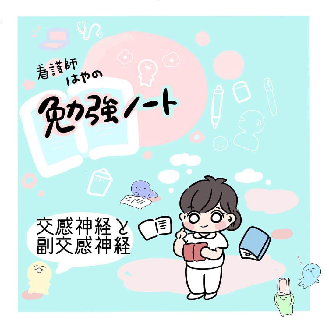 のインスタグラム：「「交感神経と副交感神経、優位になったとき身体はどうなる？」イラストで再確認しよう！【看護師はやの勉強ノート】vol.22  更新しました( • ̀ω•́ )✧  #看護師#看護学生#看護師の勉強垢」
