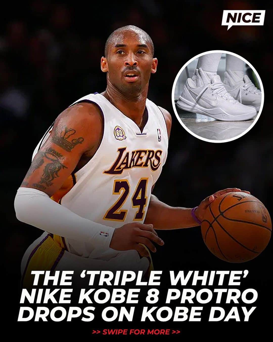 Nice Kicksさんのインスタグラム写真 - (Nice KicksInstagram)「Nike dips their latest Kobe 8 Protro in "Triple White" 🥛 Are you a fan of the bright white? 👀」5月14日 8時58分 - nicekicks