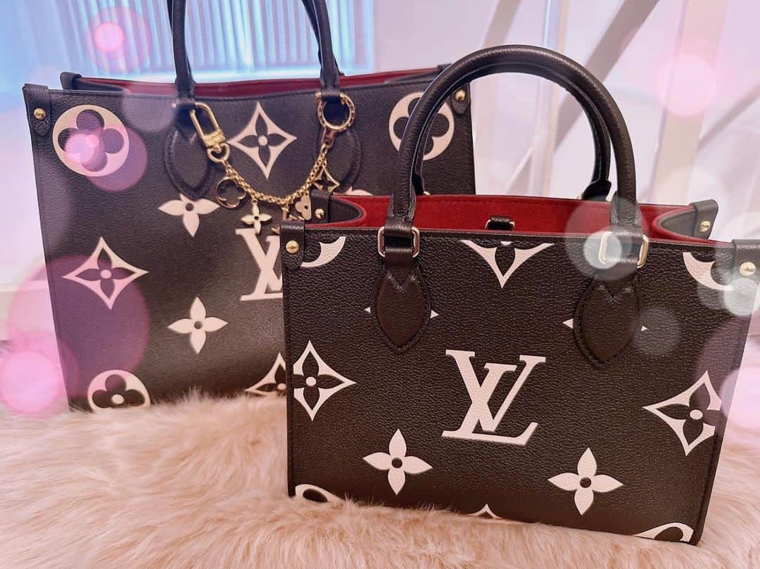 桃瀬えりなのインスタグラム：「🐈‍⬛🫶  #louisvuitton #bag #fashion #follow #followme #オンザゴーpm #オンザゴーmm #モノグラムアンプラント #サイズ違い」