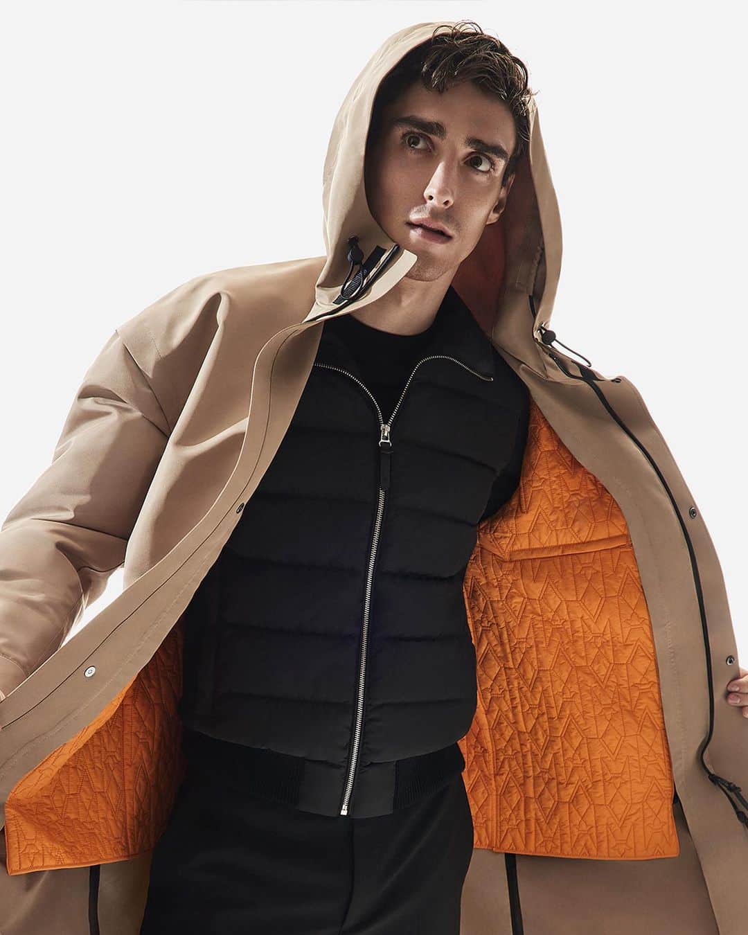 マッカージュのインスタグラム：「URBAN TECH   Layered with EDWIN for maximum protection, discover HANEY, a hybrid sweater with a cardigan silhouette made from lightweight down in the front. Features center front zip closure, welt pockets with a zipper opening, and rib knit cuffs and hem for movement and comfort. A multi-season staple engineered for versatility.    More on MACKAGE.COM  #MACKAGE #MONDEMACKAGE」