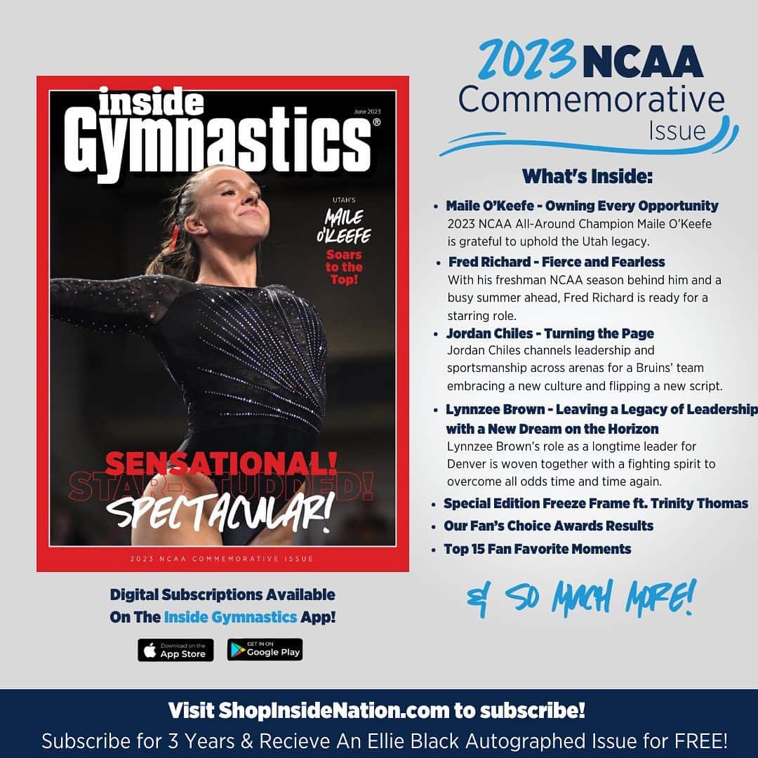 Inside Gymnasticsさんのインスタグラム写真 - (Inside GymnasticsInstagram)「You won’t want to miss this issue! 🔥  We’ve got interviews with Maile O’Keefe, Lynnzee Brown, Fred Richard & Jordan Chiles plus features on NCAA team champs Oklahoma & Stanford & so much more!   Subscribe today! 🔗Link in bio!」5月14日 2時57分 - insidegym